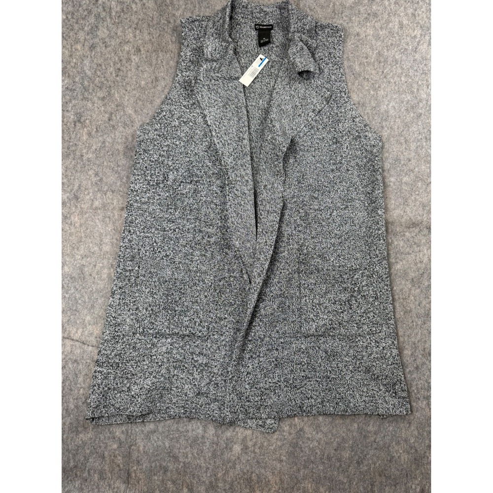 New Directions Womens XL Black White Marled Knit Open Front Sleeveless Vest New